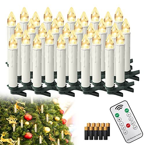 YRHome 40 Stück LED Kerzen Weihnachtskerzen Batterien Kabellos Warmweiß Lichterkette Dimmbar Kerzenlichter Flammenlose mit Fernbedienung Timer & Clips für Weihnachtsbaum Weihnachtsdeko Hochzeit Party von YRHome