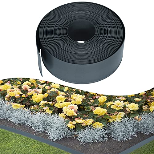 YRHome 40m Flexible Rasenkante Kunststoff Beeteinfassung Rolle Beetumrandungen Garten Rasenkanten aus Kunststoff für Begrenzungen, Wege, Kieswege Mähkante Rasenkantenband Frei zu Biegen Anthrazit von YRHome