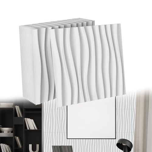 YRHome 48 Stück 3D Wandpaneele Hochsteifes PVC Wandverkleidung Deckenpaneele Paneele Wanddeko Paneele Wand Platten Paneele Hitzebeständig Wasserfest, 50x50cm, 12m², Wellen Weiß YRHome 48 Stück 3D Wandpaneele Hochsteifes PVC Wandverkleidung Deckenpaneele Paneele Wanddeko Paneele Wand Platten Paneele Hitzebeständig Wasserfest, 50x50cm, 12m², Wellen Weiß von YRHome