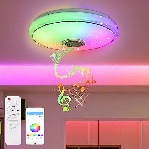 YRHome 48W LED Deckenleuchte Dimmbar mit Bluetooth Lautsprecher Deckenlampe Sternenhimmel RGB Farbwechsel mit Fernbedienung oder APP-Steuerung Musikwiedergabe für Schlafzimmer Kinderzimmer von YRHome