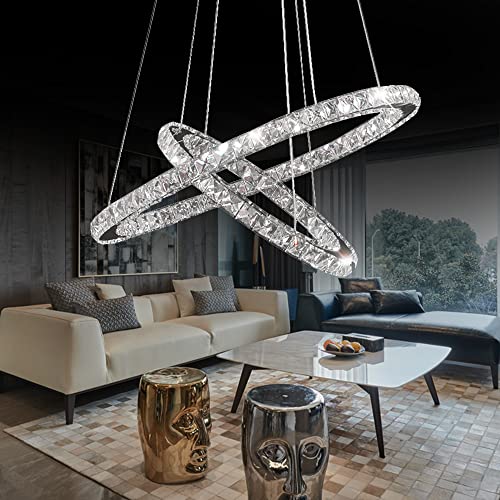 YRHome 48W LED Kristall Design Hängelampe Deckenlampe Hängeleuchte Kaltweiß Kronleuchter Pendelleuchte Höhenverstellbar Kronleuchter Kronleuchter Esszimmer Wohnzimmer Moderne Zwei Ringe von YRHome
