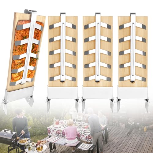YRHome 4er Flammlachsbrett Flammlachsbretter Flammlachsbrett mit Edelstahl-Halterung Lachsbretter 5 Stufen Einstellbar Feuerschale Räucherbrett Outdoor Grill Zedernholzbrett Tragfähigkeit bis 2,5KG YRHome 4er Flammlachsbrett Flammlachsbretter Flammlachsbrett mit Edelstahl-Halterung Lachsbretter 5 Stufen Einstellbar Feuerschale Räucherbrett Outdoor Grill Zedernholzbrett Tragfähigkeit bis 2,5KG von YRHome