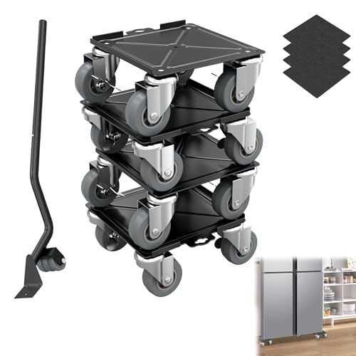 YRHome 4er Set Möbelroller Möbeltransportrollen Set Transportroller Möbelrollen Kohlenstoffstahl Möbeltransporthilfe Möbel Transporthilfe bis 454KG mit Bremse, Hebelstange & Anti-Rutsch-Flanellmatten von YRHome