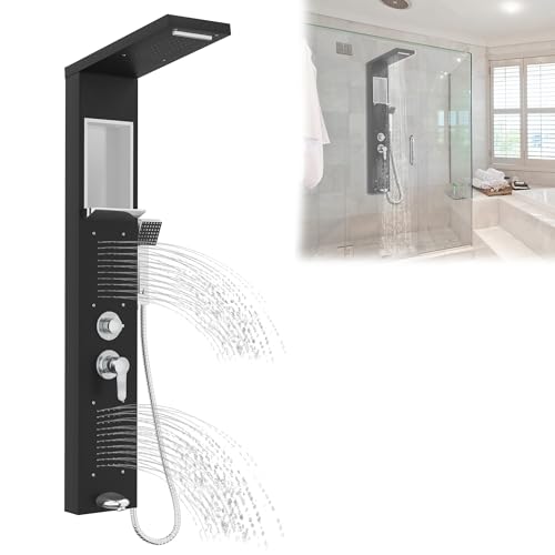 YRHome 5-in-1 Duschpaneel Edelstahl Duschsystem Duscharmatur Regendusche mit Regenduschfunktion, Aufbewahrungsfach, Zwei-in-Eins Duschkopf, flexible Handbrause & Massagefunktionen Schwarz YRHome 5-in-1 Duschpaneel Edelstahl Duschsystem Duscharmatur Regendusche mit Regenduschfunktion, Aufbewahrungsfach, Zwei-in-Eins Duschkopf, flexible Handbrause & Massagefunktionen Schwarz von YRHome