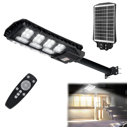YRHome 500W Solar Straßenlampe Straßenlaterne Wegeleuchte Solarlampen für Außen mit Motion Sensor & Lichtsteuerung IP65,15000 Wasserdicht 8500K 1344 LED mit Fernbedienung für Garten Veranda Park von YRHome