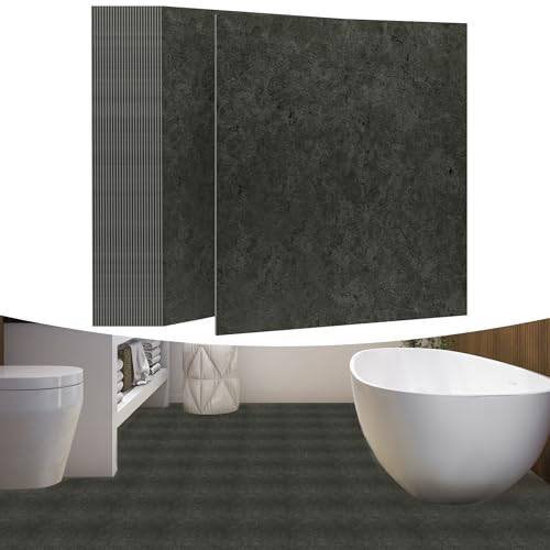 YRHome 54 Stücke PVC Bodenbelag Selbstklebend 5,02 m² Vinylboden Bodenfliesen Klebefliesen 30x30cm Venylbodenbelag Laminat Wasserdicht Rutschfest PVC Fliesen Fliesenoptik Dunkelgrau von YRHome