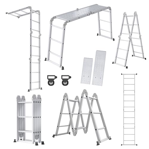 YRHome 6 in 1 Leiter Mehrzweckleiter Alu Gelenkleiter Klappleiter Steigleiter 340cm Multifunktionsleiter Aluleiter Kombileiter mit Plattformbis 150KG belastbar 4x3 Stufen Silber YRHome 6 in 1 Leiter Mehrzweckleiter Alu Gelenkleiter Klappleiter Steigleiter 340cm Multifunktionsleiter Aluleiter Kombileiter mit Plattformbis 150KG belastbar 4x3 Stufen Silber von YRHome