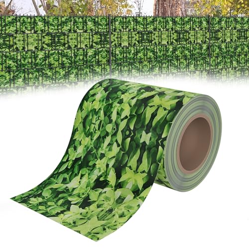 YRHome 70m x 19cm PVC Sichtschutzfolie Sichtschutzstreifen Doppelstabmatten Zaun Sichtschutz Zaunfolie Doppelstabmattenzaun mit 40 Befestigungsclips 450g/m² Stabmattenzaun Windschutz Kleine Blatt Grün von YRHome