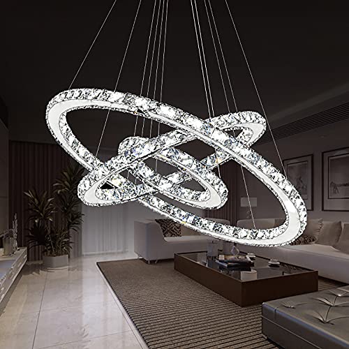 YRHome 72W LED Kristall Design Hängelampe Deckenlampe Hängeleuchte Kaltweiß Kronleuchter Pendelleuchte Höhenverstellbar Kronleuchter Kronleuchter Esszimmer Wohnzimmer Moderne Drei Ringe von YRHome