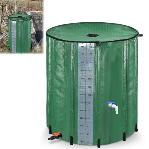 YRHome 750 Liter Faltbar Regentonne Regenwassertonne Regenwassertank mit Überlaufschutz Regenwassertonne Regenfass Wassertank Gartenbewässerung UV-stabil witterungsbeständig Grün mit seitlicher Skala von YRHome