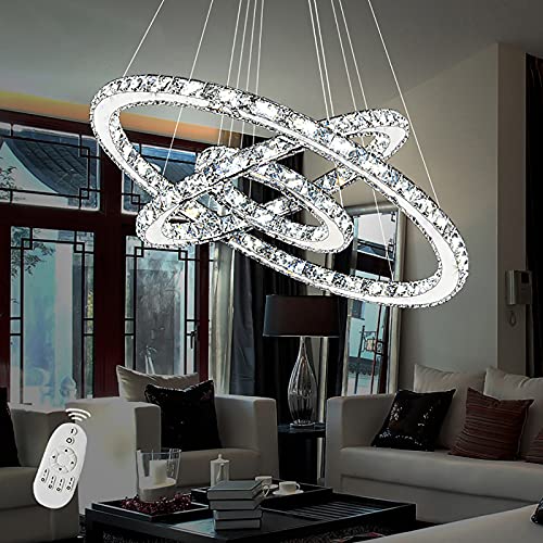 YRHome 96W LED Kristall Design Dimmbar Hängelampe Deckenlampe Kreative Kronleuchter Pendelleuchte Hängeleuchte Drei Ringe Lüster von YRHome