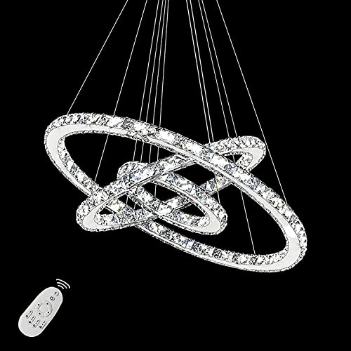 YRHome 96W LED Kristall Design Hängelampe Deckenlampe Hängeleuchte Dimmbar Kronleuchter Pendelleuchte Höhenverstellbar Kronleuchter Kronleuchter Esszimmer Wohnzimmer Moderne Drei Ringe von YRHome
