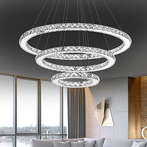 YRHome 96W LED Kristall Design Kaltweiß Hängelampe Deckenlampe Kreative Kronleuchter Pendelleuchte Hängeleuchte Drei Ringe Lüster von YRHome