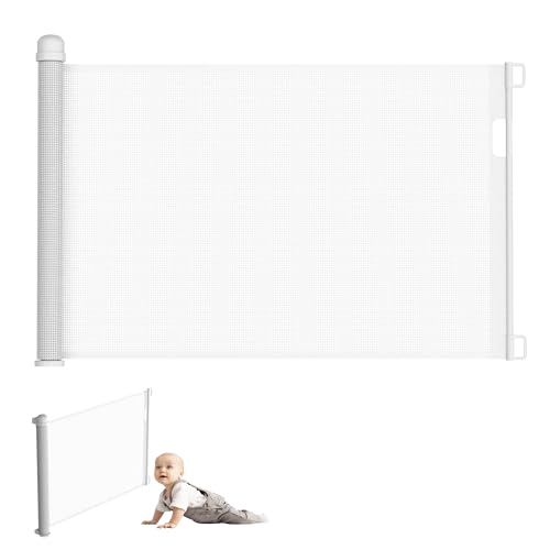 YRHome Baby Türschutzgitter Rollo Ausziehbar 0-150cm, Weiß Treppenschutzrollo Treppenschutzgitter für Baby und Pelztiere Einziehbares Tür für Innen und Außenbereich von YRHome