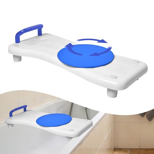 YRHome Badewannensitz mit Drehscheibe 75,5x34cm Badewannenbrett zum sitzen Badewannensitz Senioren Erwachsene Einstellbar Wannenbrett zum Sitzen für Badewanne Duschbrett bis 150kg mit Blau Griff von YRHome