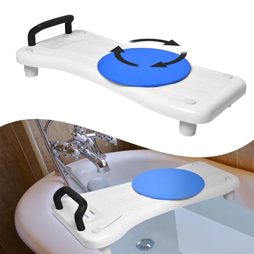YRHome Badewannensitz mit Drehscheibe 75,5x34cm Badewannenbrett zum sitzen Badewannensitz Senioren Erwachsene Einstellbar Wannenbrett zum Sitzen für Badewanne Duschbrett bis 150kg mit Schwarz Griff von YRHome
