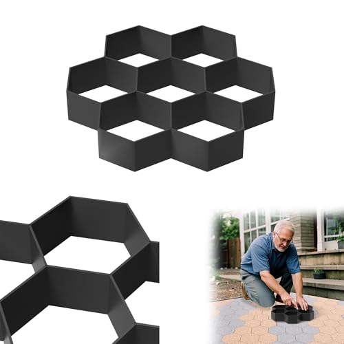 YRHome Betonform Garten Kunststoff Pflasterform Garten Trittsteine Schwarz Pflastersteine Streichen DIY Beton Gießform Für Gehwegen, Garten, Rasenbahnen-Sechseck(7 Kammer)-2 Stück von YRHome