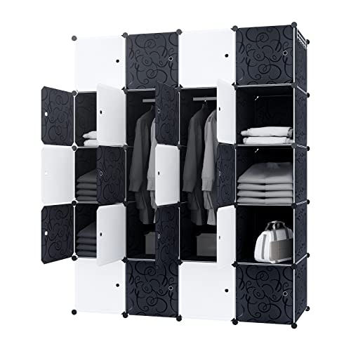 YRHome DIY Regalsystem Kleiderschrank Schrank Garderobenschrank mit Tür Steckregalsystem Garderoben Steckregal Standregal Schwarz Weiß (20 Boxen mit Kleiderschrank) von YRHome