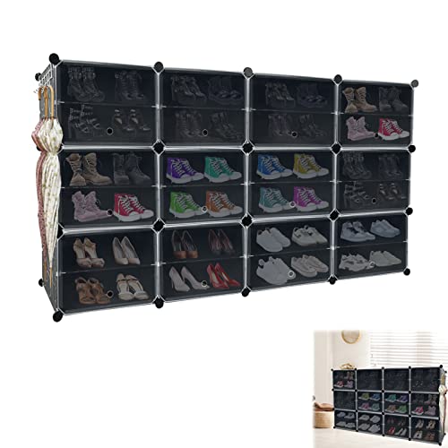 YRHome DIY Steckregal Schuhschrank 4 Reihen 6 Ebenen Kunststoff Magnetverschluss Schuhregal Modular Schuhablage Regalsystem mit 24 Schuhboxen für Schrank Flur Schlafzimmer Eingang 163 x 32 x 93cm von YRHome