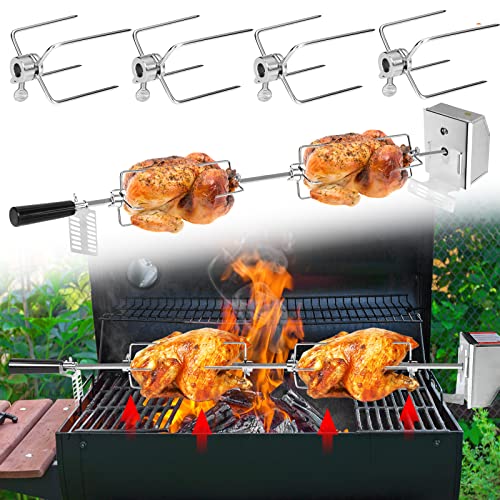 YRHome Drehspieß Grillspieß Set 107cm inkl. 4X Fleischnadeln und Edelstahl Motor 220V - 240V Elektrischer Drehspiess für BBQ Rotisserie Grillspiess Drehspiess Gasgrill von YRHome