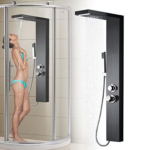 YRHome Duschsystem Regendusche Duschset Edelstahl Massage Duschpaneel mit Handbrause Duscharmatur Regendusche Massagedusche Handbrause Wasserfalldusche Mattschwarz YRHome Duschsystem Regendusche Duschset Edelstahl Massage Duschpaneel mit Handbrause Duscharmatur Regendusche Massagedusche Handbrause Wasserfalldusche Mattschwarz von YRHome