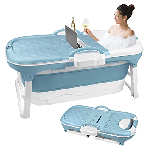 YRHome Faltbare Badewanne Wanne Erwachsene L, 118 x 60 x 53 cm Tragbare Klappbadewanne Foldable Bathtub Klappbare mobile Badewanne mit Abdeckung, Kissen, Gestell für kleine Badezimmer, Dusche von YRHome