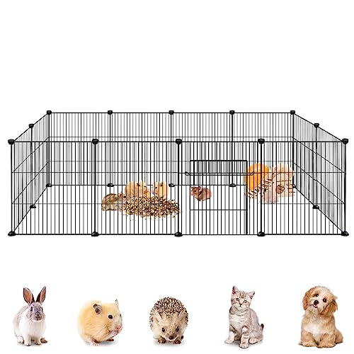 YRHome Freigehege Gittergehege für Kaninchen Hasen Meerschweinchen Gehege Freilauf Hamster Welpengehege Kleintiergehege Hasenstall Laufgitter Kleintierkäfig 12-Platten mit Türen Schwarz 142x72x36cm von YRHome