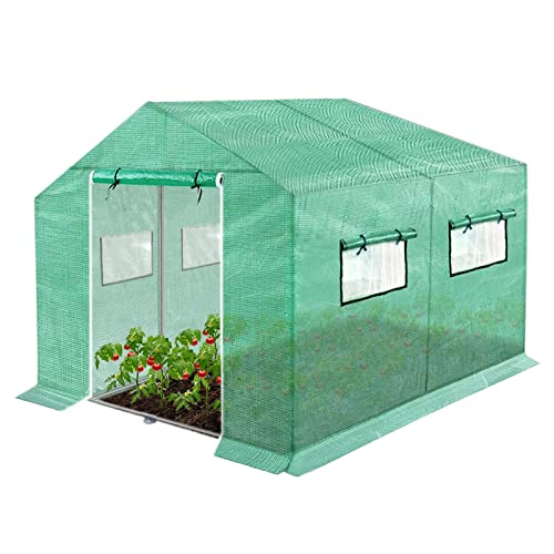 YRHome Gartengewächshäuser Gewächshaus Tomatenhaus Foliengewächshaus Folientunnel Treibhaus Folienzelt Frühbeet Gemüse Pflanzenhaus Gartenhaus mit Fenster für Garten Pflanze Grün 3x2x2m 6m² von YRHome
