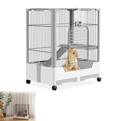 YRHome Grau 1 Ebenen Kaninchenstall Kleintierkäfig Meerschweinchenkäfig Hasenkäfig Nagerkäfig mit Sicherheitsschlösser, Rollen, offenem Dach, abnehmbar Bodenplatte und Leiter 73 x 50 x 68 cm von YRHome
