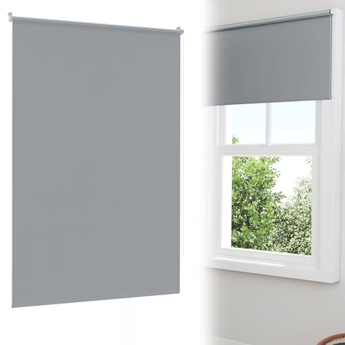 YRHome Grau Verdunklungsrollo Verdunkelungsrollo Klemmfix ohne Bohren & mit Bohren Fensterrollo Seitenzugrollo Klemmrollo Thermo Rollo für Fenster & Tür Sicht-und Sonnenschutz B70 x H160 cm von YRHome