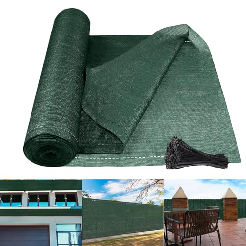 YRHome HDPE Zaunblende Sichtschutz 100cm Tennisblende Schattiernetz 150 g/m² Sonnenschutz Windschutz Schattier Gewebe mit Kabelbinder für Zaun Balkon Sportplatz Garten (2 x 10 m, Dunkelgrün) von YRHome