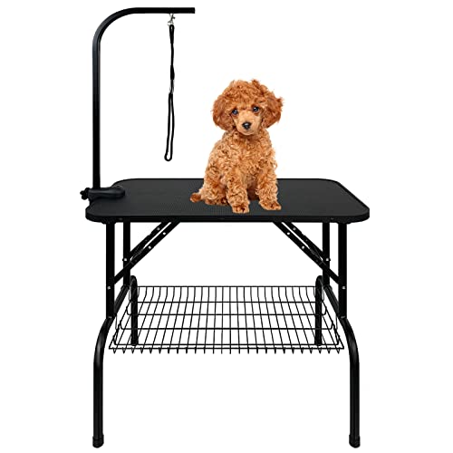 YRHome Hundepflegetisch Höhenverstellbar Trimmtisch für Hunde Hunde Badetisch Hundefriseur Tisch Schertisch Pflegetisch rutschfest mit Schlingen und Ablage bis 60 KG Belastbar 80,5x46x76cm(Klein) von YRHome