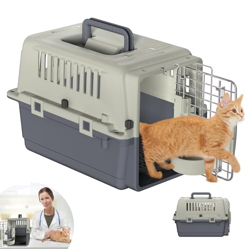 YRHome Katzen Transportboxen Katzentransportbox 50x34x32cm Katzenkorb Transport Flugzeugbox für Flugreisen mit Sicherheitsriegel, Lüftungsgitter, Handgriff, Futternapf und Windeltablett bis 5KG YRHome Katzen Transportboxen Katzentransportbox 50x34x32cm Katzenkorb Transport Flugzeugbox für Flugreisen mit Sicherheitsriegel, Lüftungsgitter, Handgriff, Futternapf und Windeltablett bis 5KG von YRHome