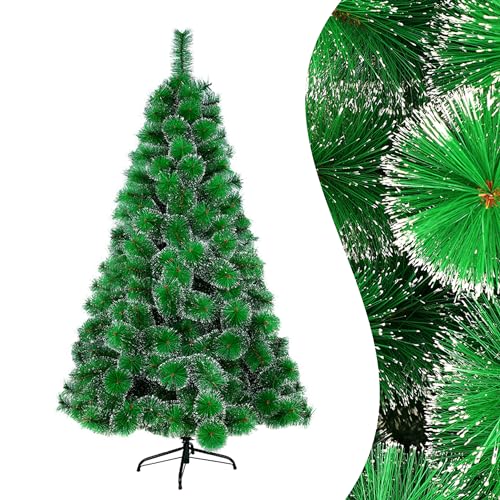 YRHome Künstlicher Weihnachtsbaum Tannenbaum 210cm mit 320 Spitzen Grüne Tannennadeln mit Schnee-Effekt Christbaum Kiefernadel Weihnachtsdeko Schnellaufbau Klapp-Schirmsystem inkl.Metall Ständer von YRHome