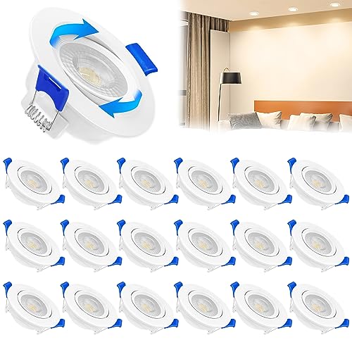 YRHome LED Einbaustrahler Schwenkbar 5W 230V Flach Bad Einbauleuchten Deckenspots Badleuchte Mini Einbauspot Deckenstrahler für Küche Bad Wohnzimmer Schlafzimmer Flur (20er 5W, Warmweiß, Typ A) von YRHome