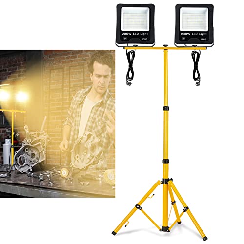 YRHome LED Fluter Baustrahler Flutlicht 2x 200W Warmweiß Wasserdicht IP66 Arbeitsscheinwerfer Scheinwerfer mit Stativ und 3M Kabel Außenbereich Garten Garage von YRHome