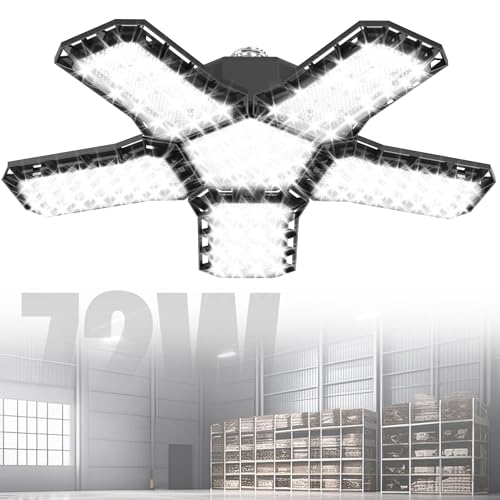 YRHome LED Werkstattlampe Faltbare Werkstatt Deckenleuchte Kaltweiß 6500K Garagenlampe Verformbare Deckenlampe Garagenleuchten E26/E27 für Lager Werkstatt - mit 5 Verstellbaren Paneelen - 72W - 1 PCS von YRHome