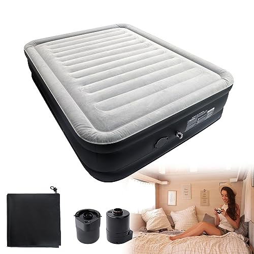 YRHome Luftmatratze Matratze Luftbett Selbstaufblasend Aufblasbare Matratze mit eingebauter Elektrischer Luftpumpe & Tasche Schnelles Aufblasen Gästebett für Camping für 2 Person, 195 x 152 x 46 cm von YRHome