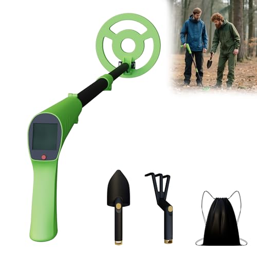 YRHome Metalldetektor für Kinder - Mit LCD-Display & wasserfester Spule & Lang Handgriff - Inkl. vollständigem Ausgrabungsset (Schaufel+Kralle+Tasche) Metalldetektoren Grün von YRHome