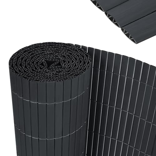 YRHome PVC Sichtschutzmatte 90x700cm Stabile W-Form Sichtschutzzaun Balkon Balkonsichtschutz Sichtschutz mit Kabelbindern Windschutz Wetterfest UV-beständig für Garten Terrasse, Anthrazit von YRHome