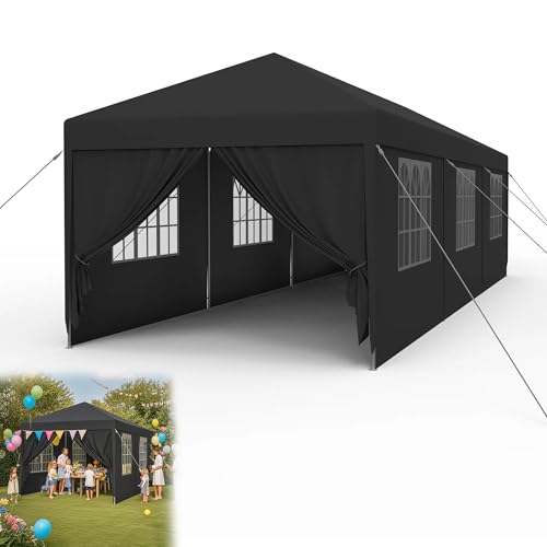 YRHome Pavillon 3x9 m Partyzelt Zelt Stabil Wasserdicht Winterfest UV-Schutz Gartenpavillon Festzelt Bierzelt Camping Zelt mit Seitenteilen & Fenstern für Garten und Camping,Anthrazit von YRHome