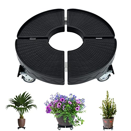 YRHome Pflanzenroller Ø 39-52cm Einstellbar Blumenroller Pflanzenroller für Außenbereich Innenbereich Blumentopfständer auf Rollen Rollbrett Rund Tragkraft 300 kg Für Hausgarten Blumentopf Schwarz von YRHome