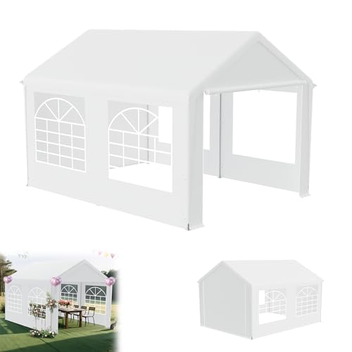YRHome Premium 3 x 4 m Partyzelt Pavillon mit Seitenteilen Wasserdicht Stabil Winterfest Fenster in Seitenwänden Gartenzelt Großzelt Kompaktzelt Unterstand PE-Dach für Hochzeit Gartenfest Weiß von YRHome