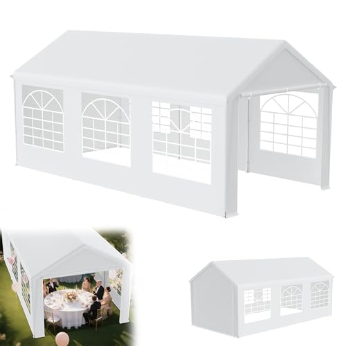 YRHome Premium 3 x 6 m Partyzelt Pavillon mit Seitenteilen Wasserdicht Stabil Winterfest Fenster in Seitenwänden Gartenzelt Großzelt Kompaktzelt Unterstand PE-Dach für Hochzeit Gartenfest Weiß von YRHome