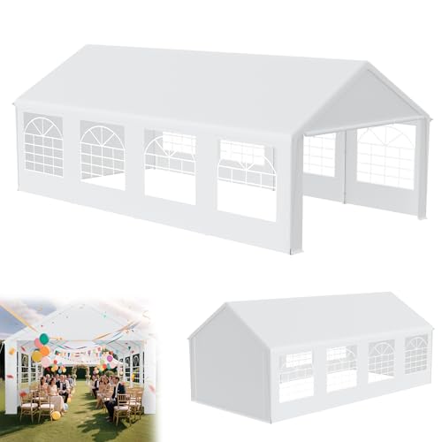 YRHome Premium 4 x 8 m Partyzelt Pavillon mit Seitenteilen Wasserdicht Stabil Winterfest Fenster in Seitenwänden Gartenzelt Großzelt Kompaktzelt Unterstand PE-Dach für Hochzeit Gartenfest Weiß von YRHome
