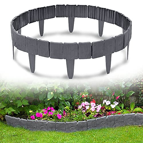 YRHome Rasenkante Kunststoff Steinoptik 7,5m Beetumrandung Garden Border aus Polypropylen Mähkante Beeteinfassung Gartenzaun, 1 Element BxHxT: 25x23x1 cm, Anthrazit von YRHome