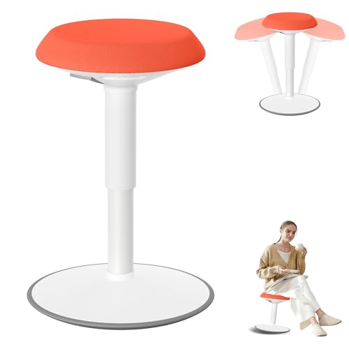YRHome Rund Ergonomischer Hocker Stehhocker mit Schwingeffekt Sitzhöhe 43-61 cm Arbeitshocker Wackelhocker Schreibtischstuhl 360° drehbarer Orange von YRHome