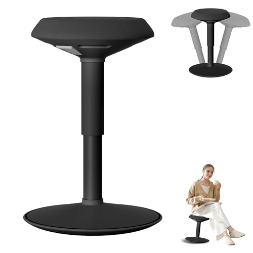 YRHome Rund Ergonomischer Hocker Stehhocker mit Schwingeffekt Sitzhöhe 43-61 cm Arbeitshocker Wackelhocker Schreibtischstuhl 360° drehbarer Schwarz von YRHome