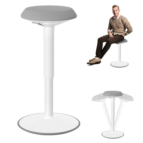 YRHome Rund Ergonomischer Hocker Stehhocker mit Schwingeffekt Sitzhöhe 54-79 cm Arbeitshocker Wackelhocker Schreibtischstuhl 360° drehbarer Grau von YRHome