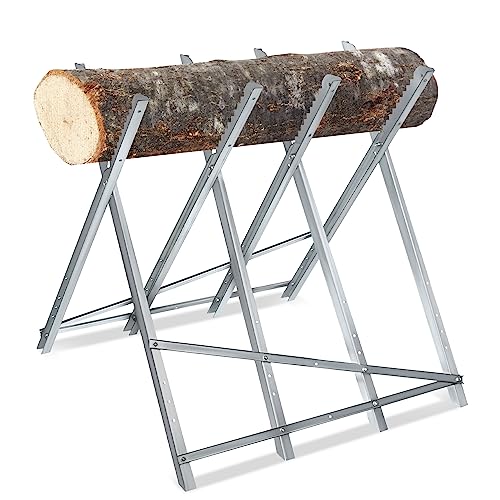 YRHome Sägebock aus Metall Holzsägebock Holzsägearbeiten Sägegestell Zusammenfaltbar Holzspalter Brennholz Sägenständer Sägehilfe Holzschneidebock mit Haltegriffen für Axt Kettensägen 150 kg von YRHome